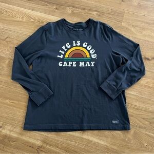 Life Is Good Cape May Long Sleeve Crusher Tee Shirt Mens L Navy Blue Cotton EUC